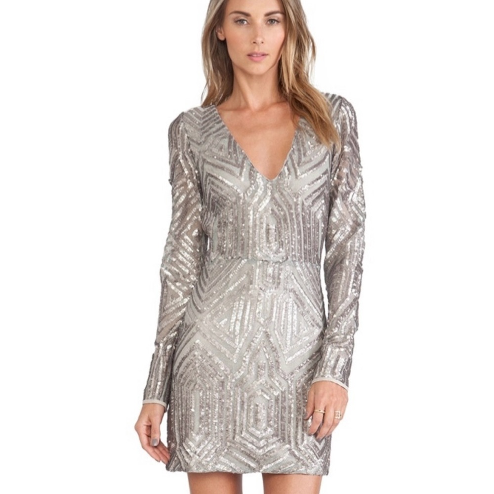 SAYLOR Silver Sequin Midi Dress